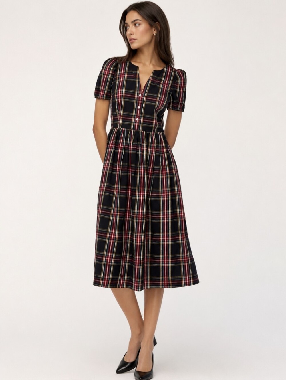 J Crew Stewart tartan Plaid midi dress with jeweled buttons Size 4 NEW NWT